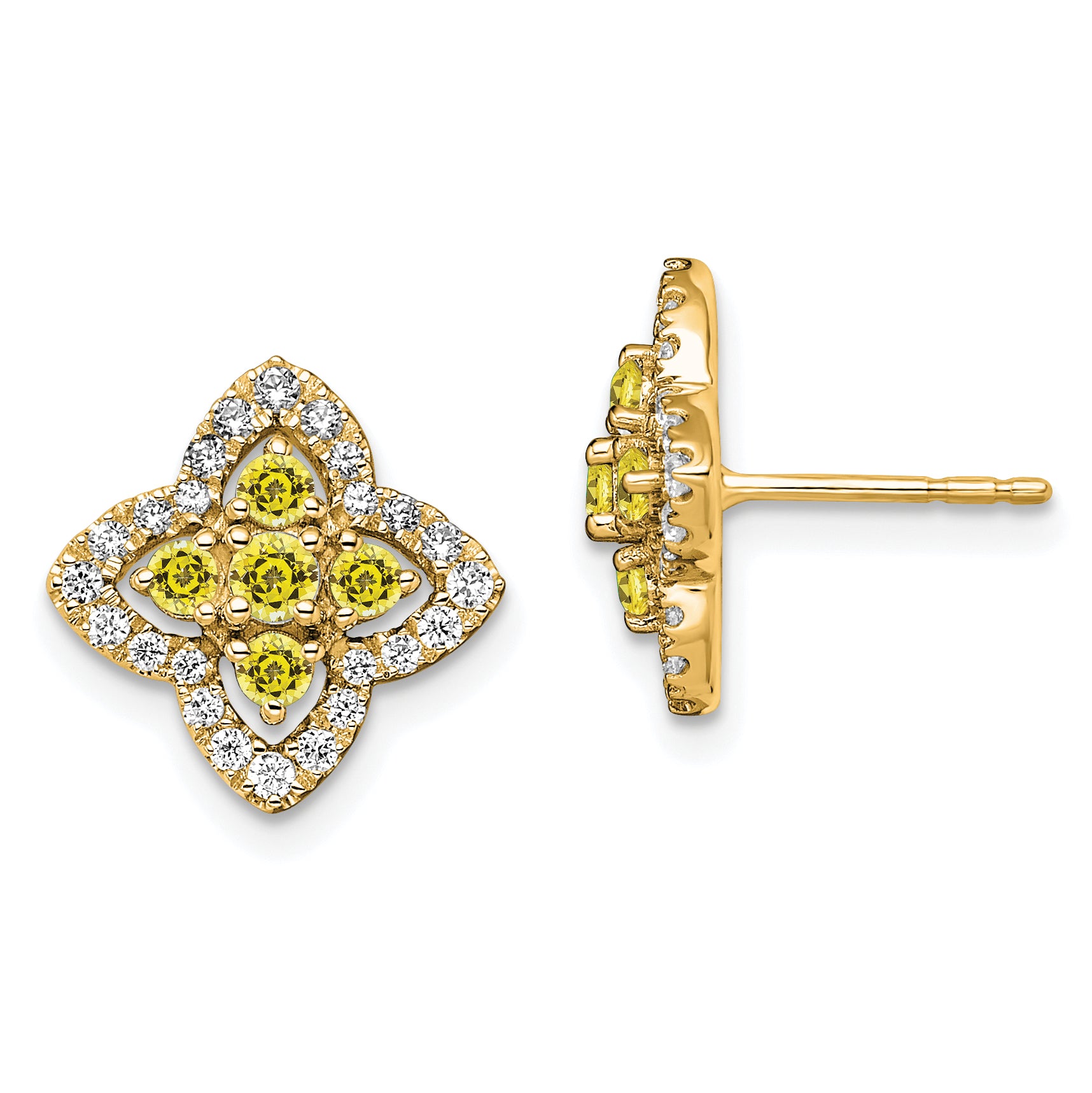 14K Lab Grown Vs/Si Fgh Dia & Created Yellow Sapphire Earrings