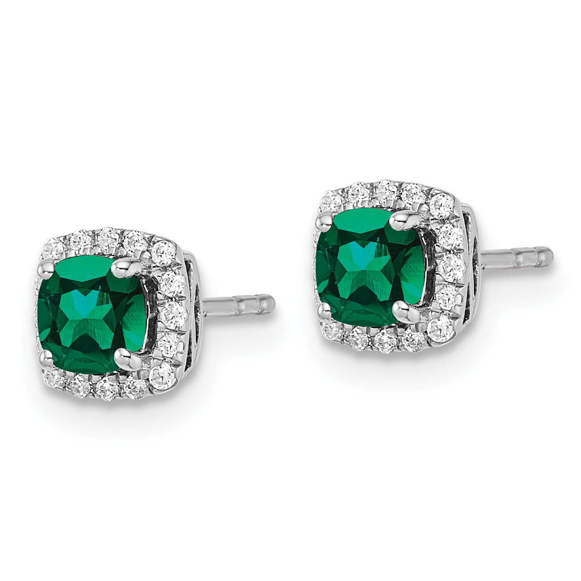 10K White Gold Lab Grown Vs/Si Fgh Dia & Cr Emerald Halo Post Earrings