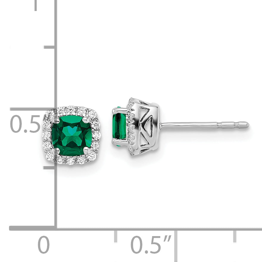 10K White Gold Lab Grown Vs/Si Fgh Dia & Cr Emerald Halo Post Earrings