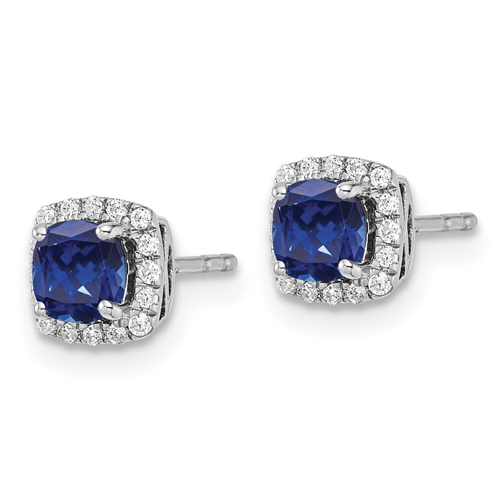 10K White Gold Lab Grown VS/SI FGH Dia Earrings and Bl Created Sapphire Pos