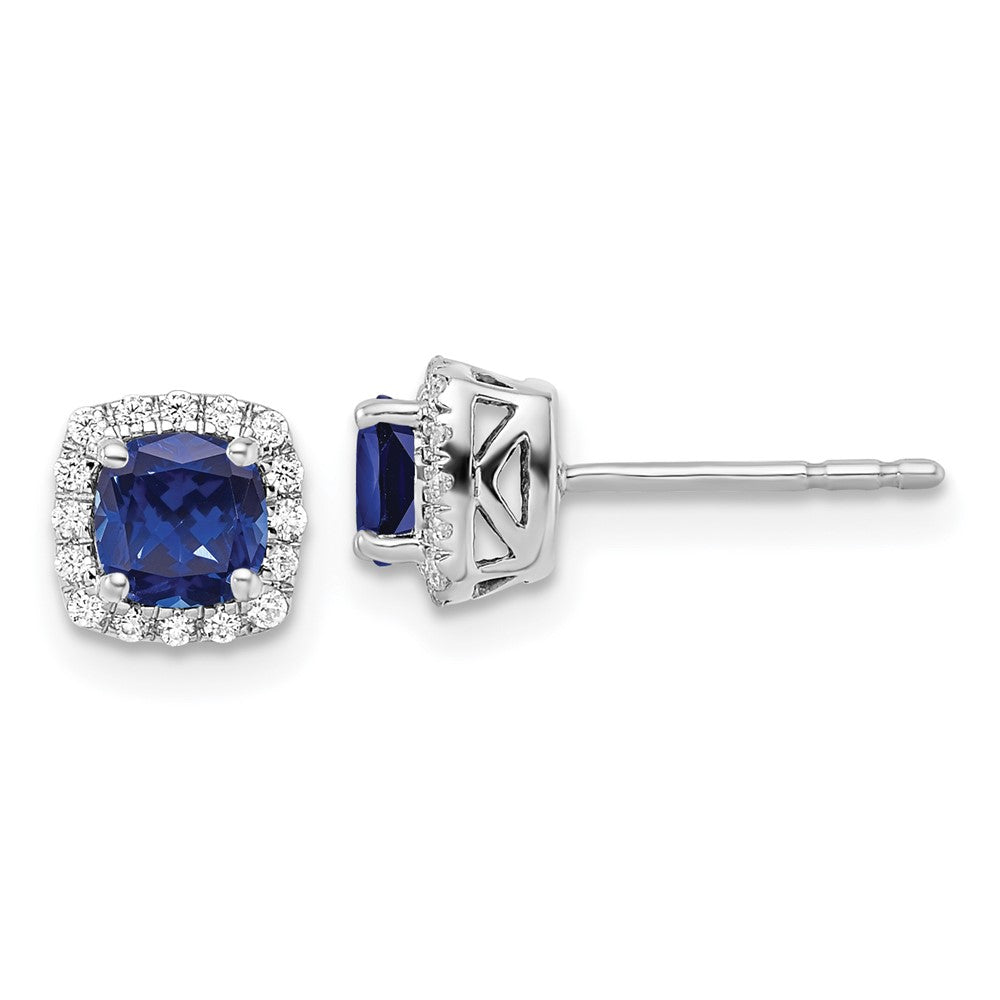 10K White Gold Lab Grown VS/SI FGH Dia Earrings and Bl Created Sapphire Pos