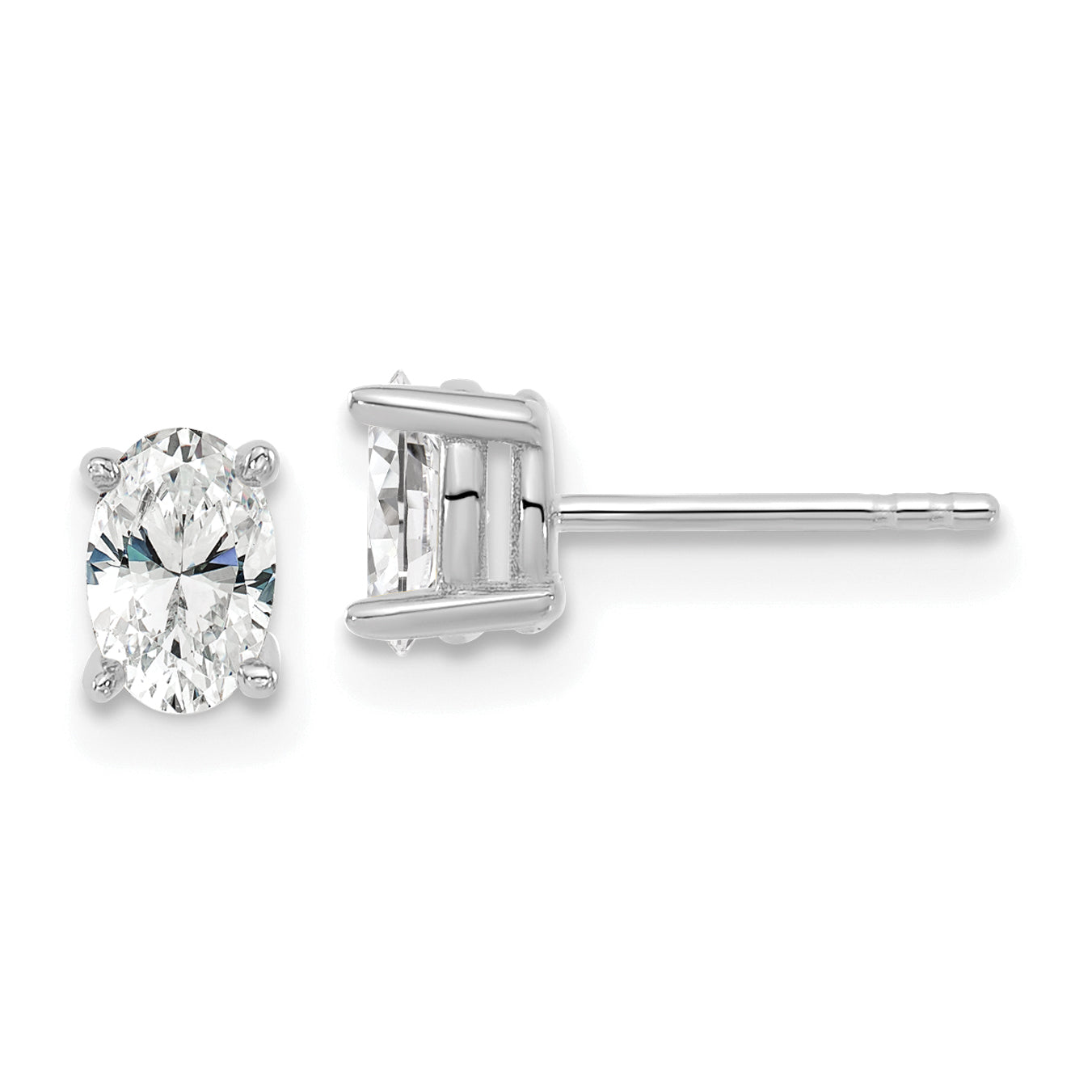 14K White Gold 2/3 Carat Total Weight Oval Vs/Si Gh Lab Grown Diamond Stud Post Earrings