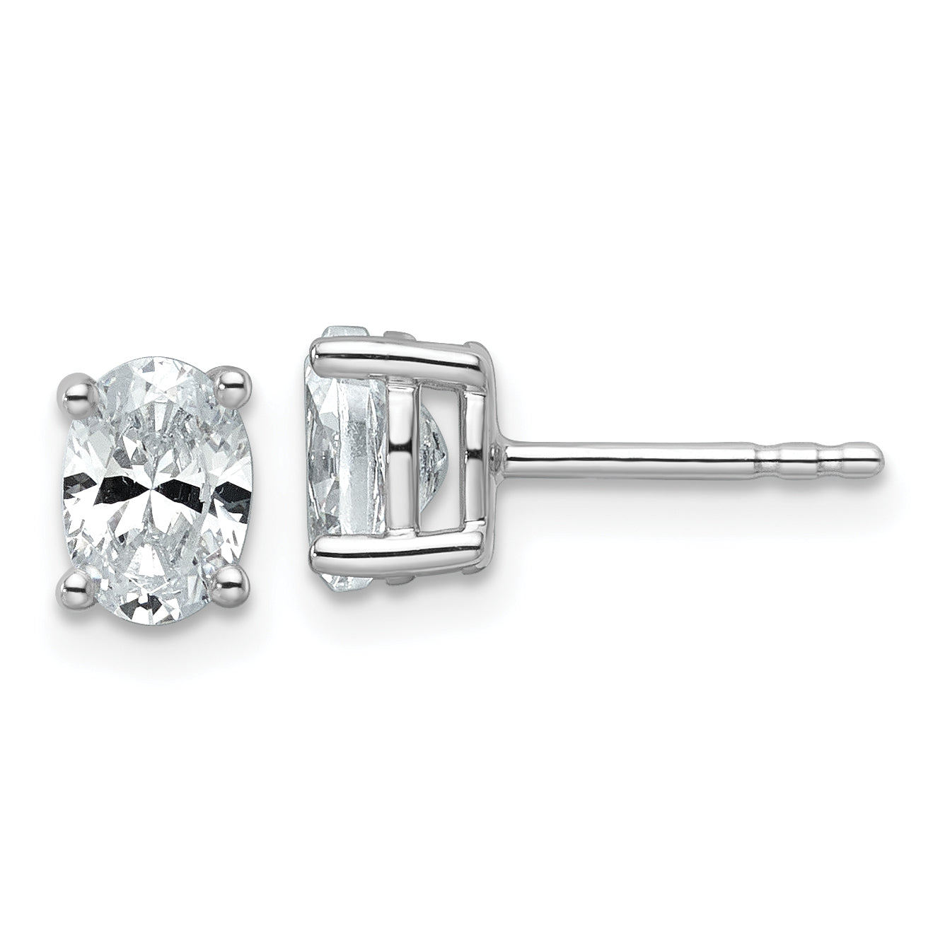 14K White Gold 1 Carat Total Weight Oval Vs/Si Gh Lab Grown Diamond Stud Post Earrings