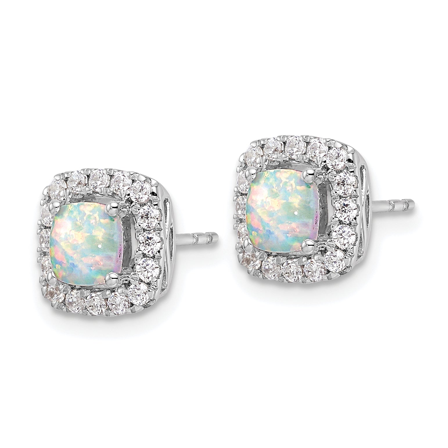 14K White Gold Lab Grown Vs/Si Fgh Dia And Opal Halo Post Earrings