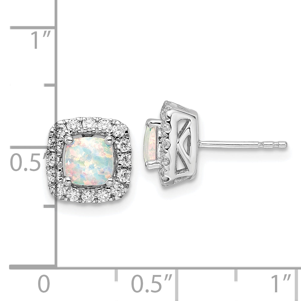 14K White Gold Lab Grown Vs/Si Fgh Dia And Opal Halo Post Earrings