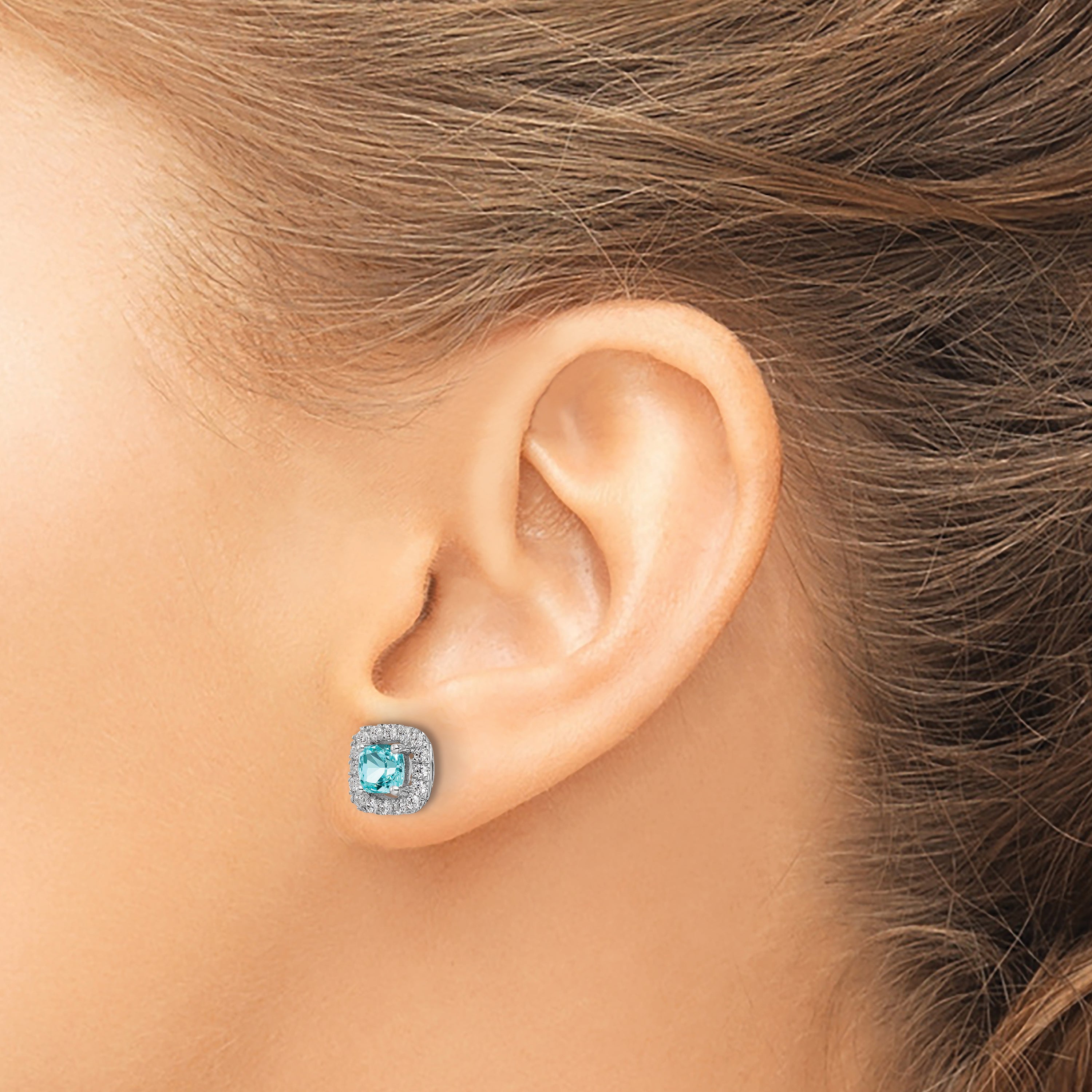 14K White Gold Lab Grown Vs/Si Fgh Dia And Cr Paraiba Halo Post Earrings