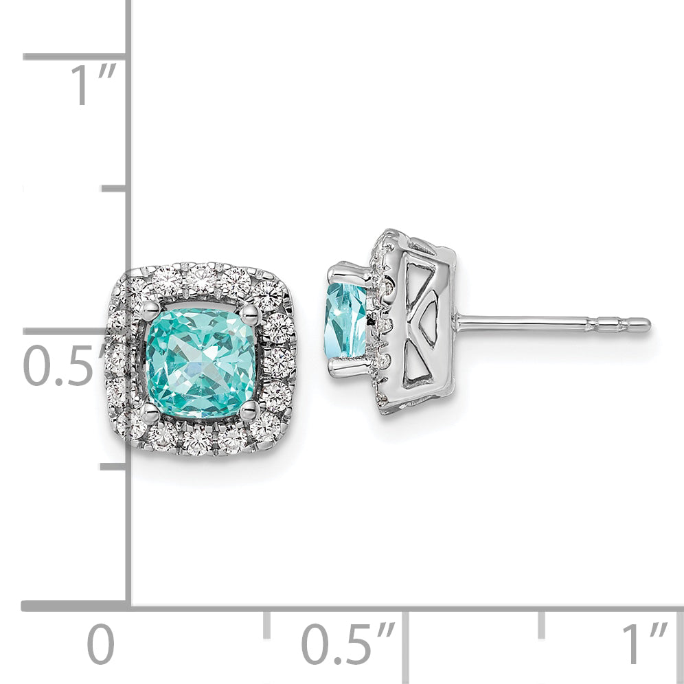 14K White Gold Lab Grown Vs/Si Fgh Dia And Cr Paraiba Halo Post Earrings