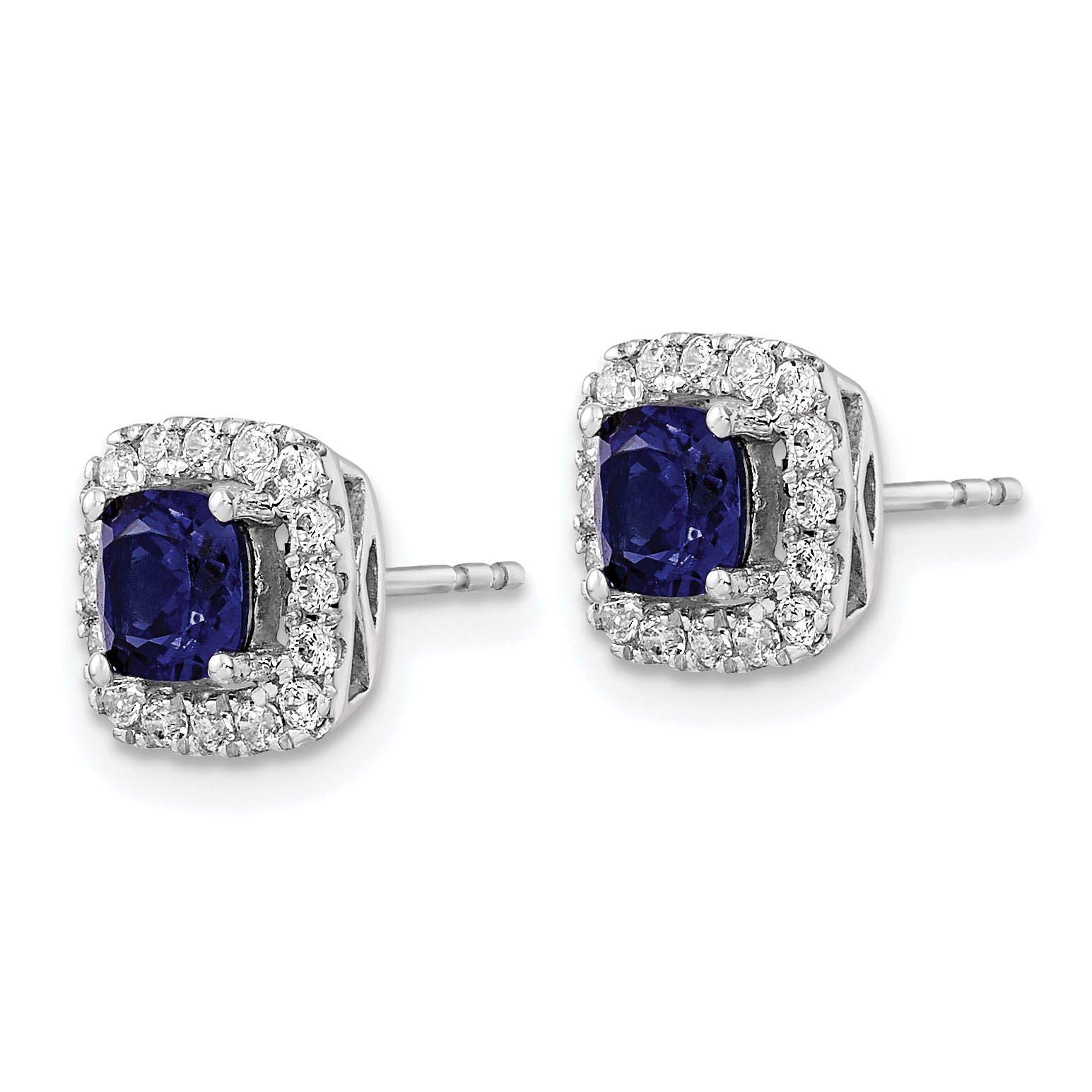 14K White Gold Lab Grown Vs/Si Fgh Dia And Created Blue Sapphire Halo Post
