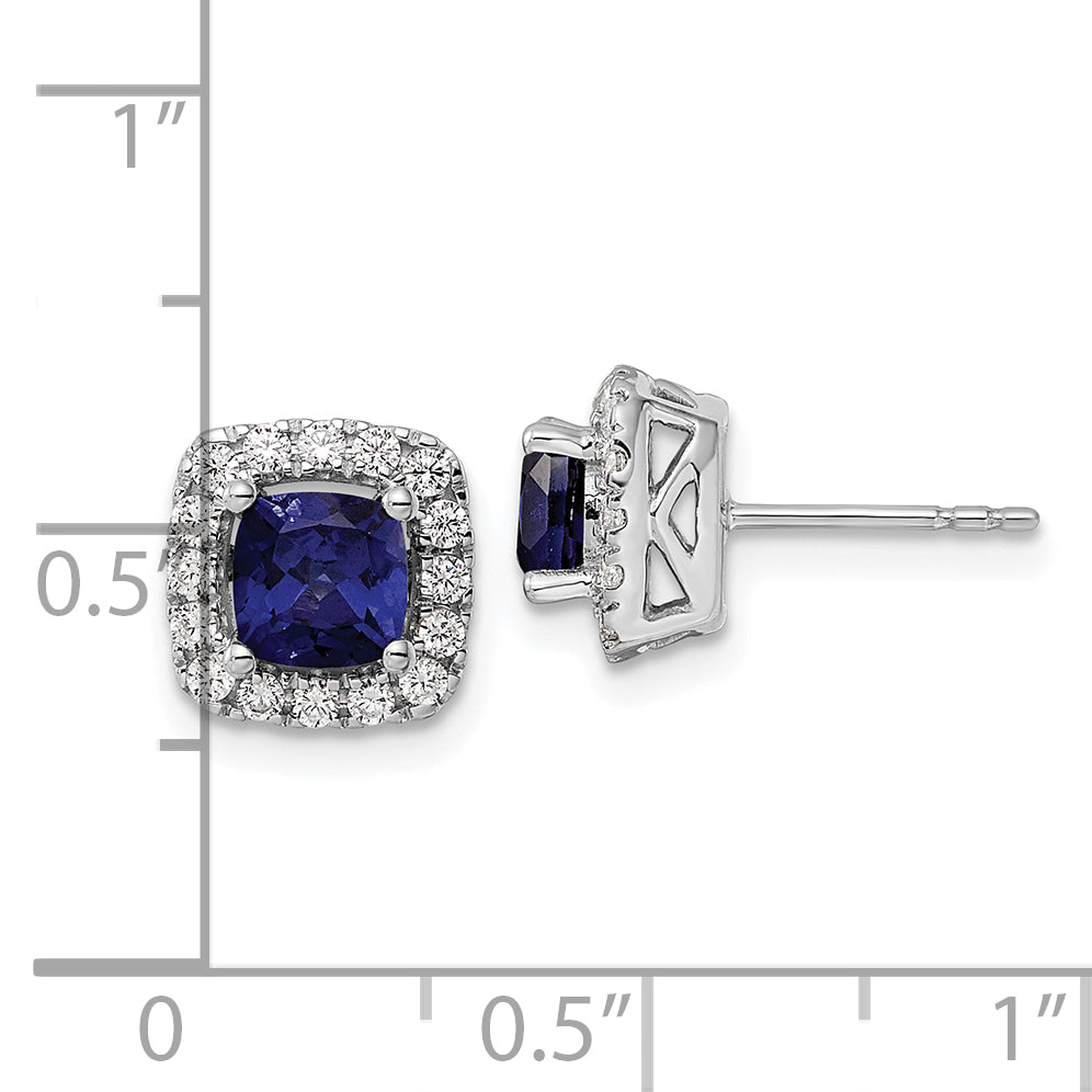 14K White Gold Lab Grown Vs/Si Fgh Dia And Created Blue Sapphire Halo Post