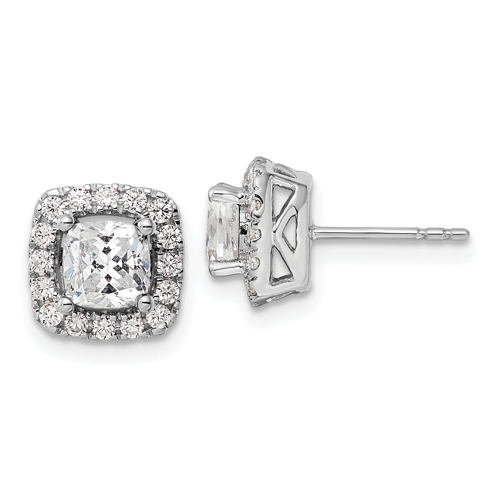 14K White Gold Lab Grown Vs/Si Fgh Dia And White Sapphire Halo Post Earring