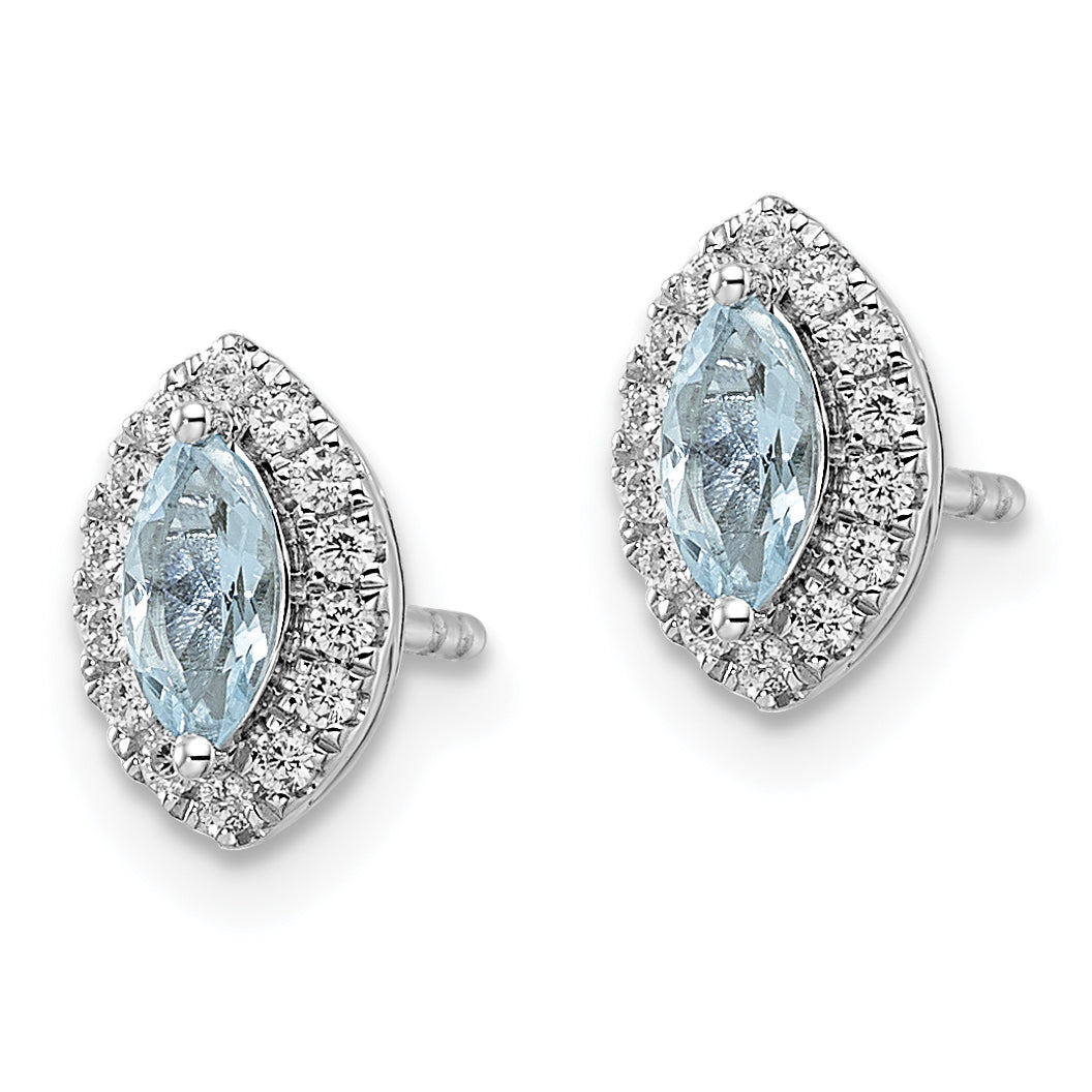 14K White Gold Lab Grown Vs/Si Fgh Dia And Aquamarine Post Earrings