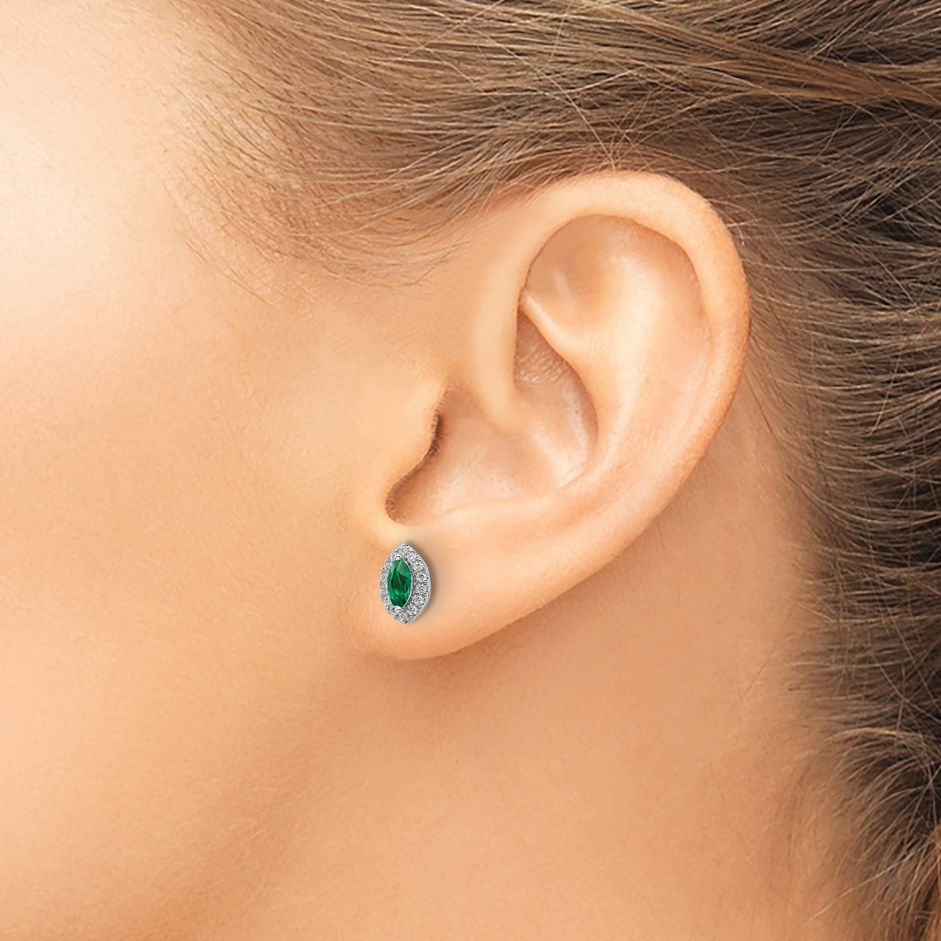 14K White Gold Lab Grown Vs/Si Fgh Dia And Created Emerald Post Earrings