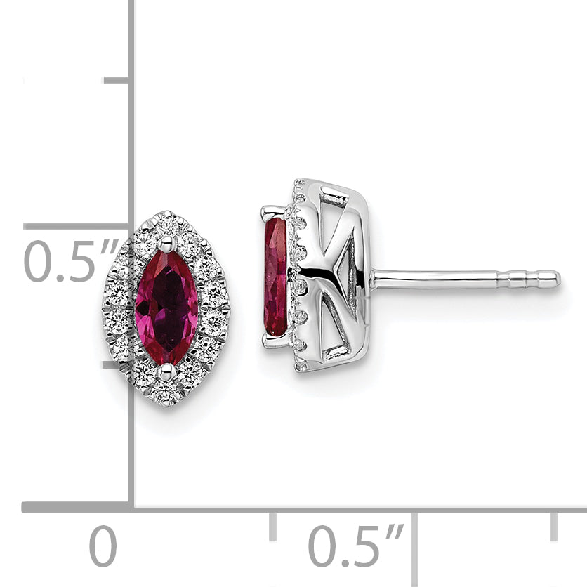 14K White Gold Lab Grown Vs/Si Fgh Dia And Created Ruby Post Earrings