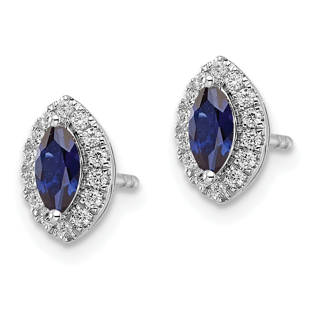 14K White Gold Lab Grown Vs/Si Fgh Dia And Cr Blue Sapphire Post Earrings
