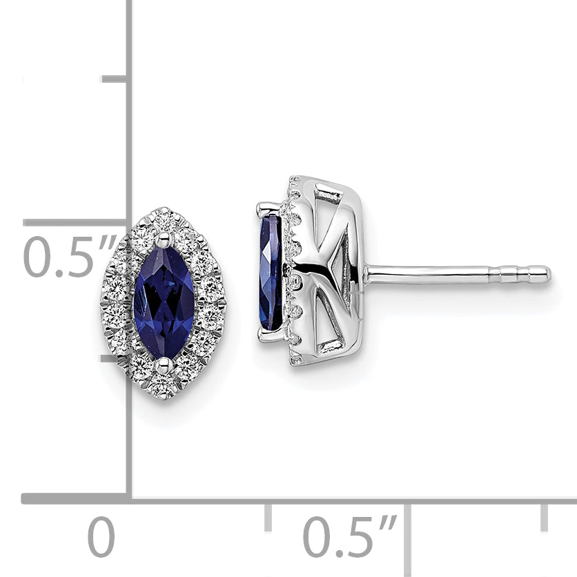 14K White Gold Lab Grown Vs/Si Fgh Dia And Cr Blue Sapphire Post Earrings