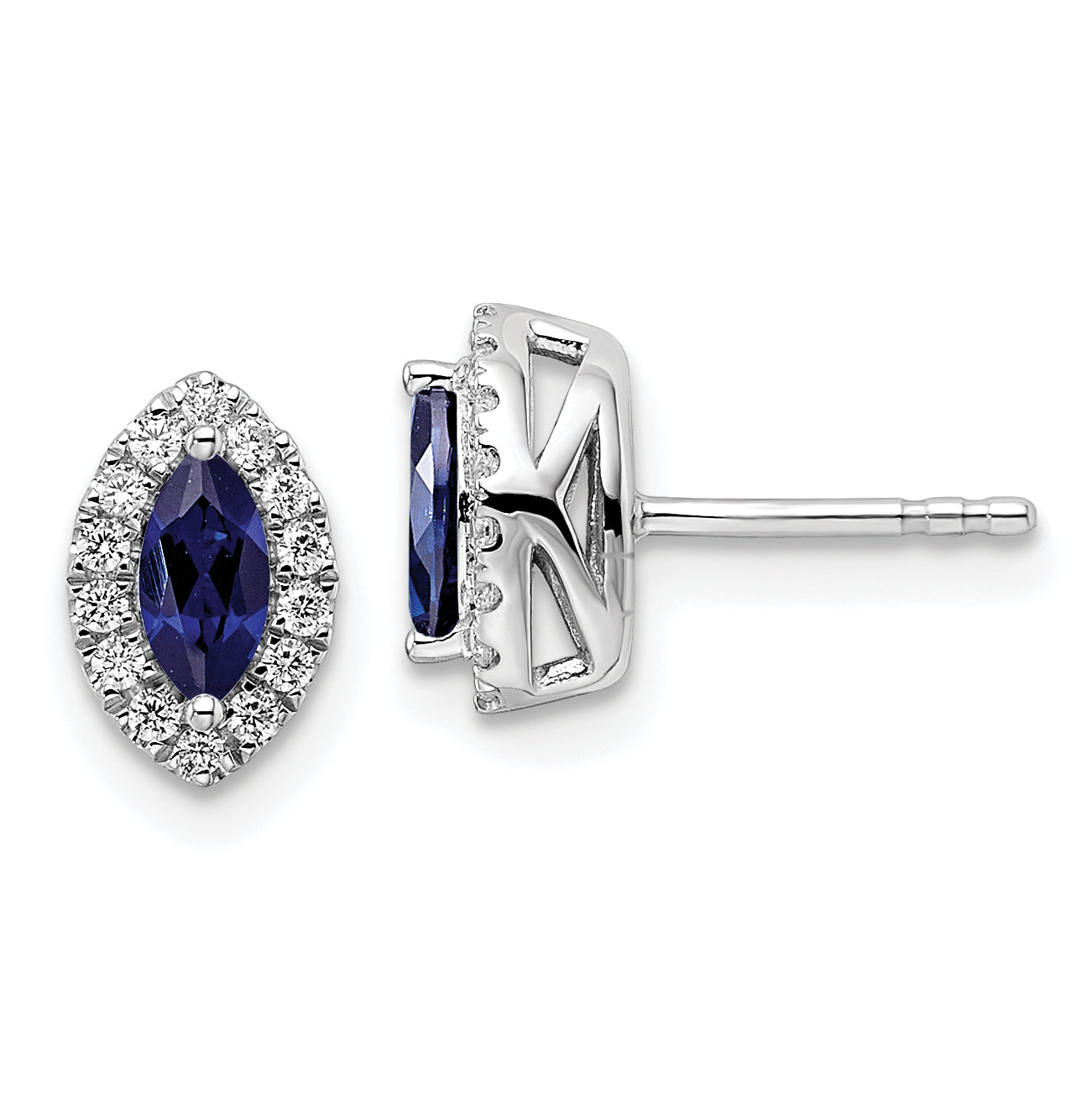 14K White Gold Lab Grown Vs/Si Fgh Dia And Cr Blue Sapphire Post Earrings