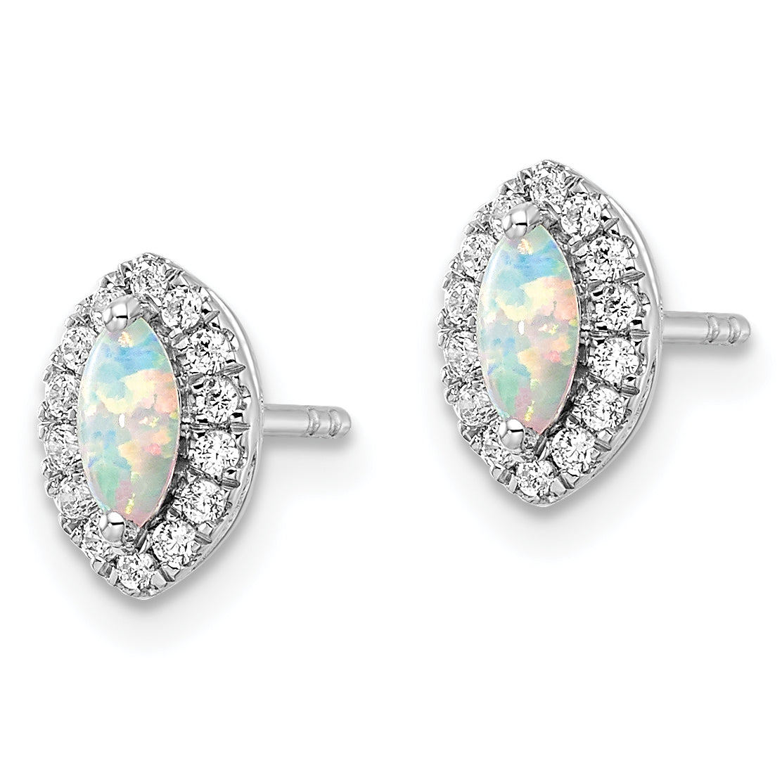 14K White Gold Lab Grown Vs/Si Fgh Dia And Created Opal Post Earrings
