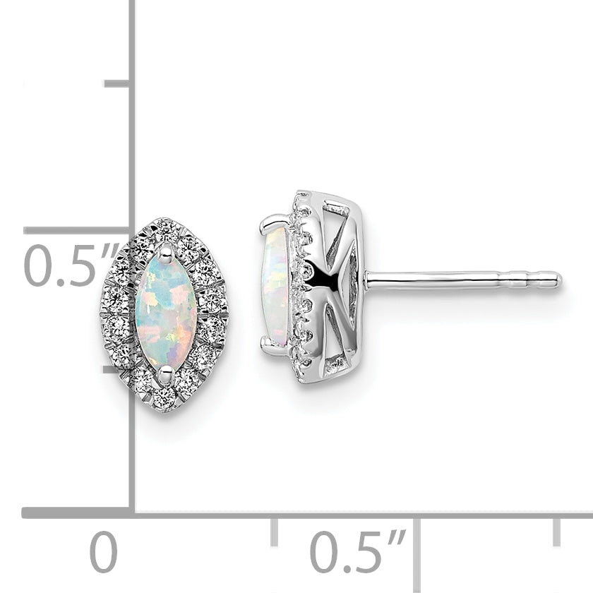 14K White Gold Lab Grown Vs/Si Fgh Dia And Created Opal Post Earrings