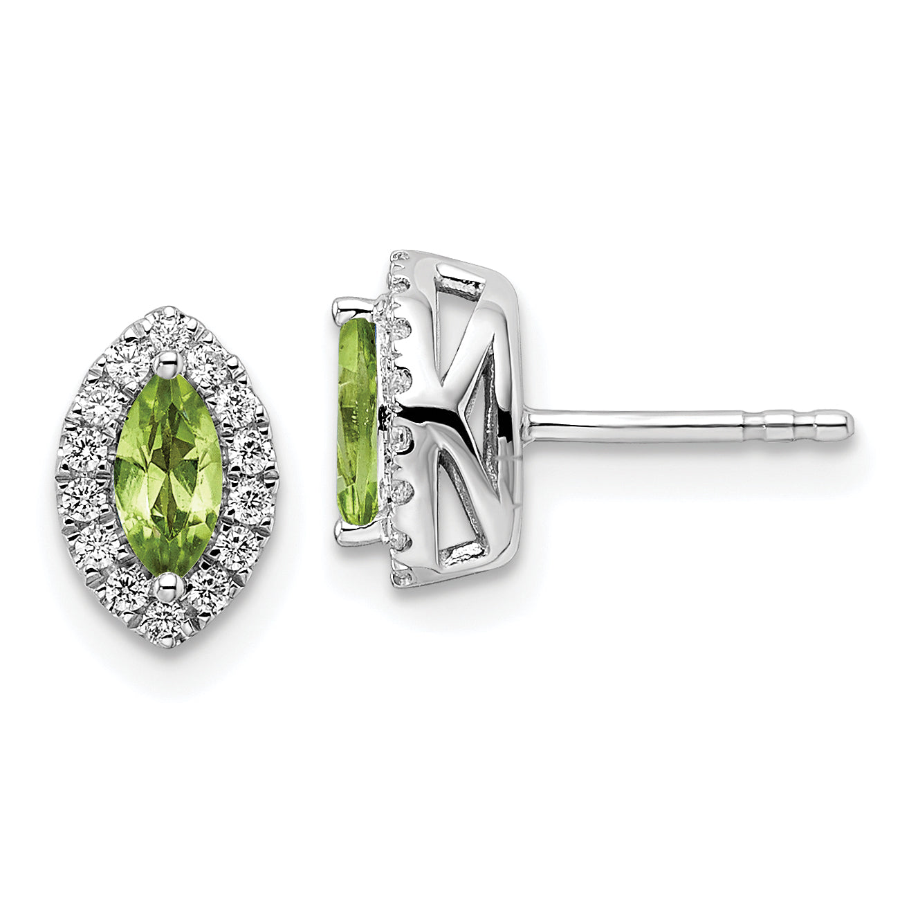 14K White Gold Lab Grown Vs/Si Fgh Dia And Peridot Post Earrings