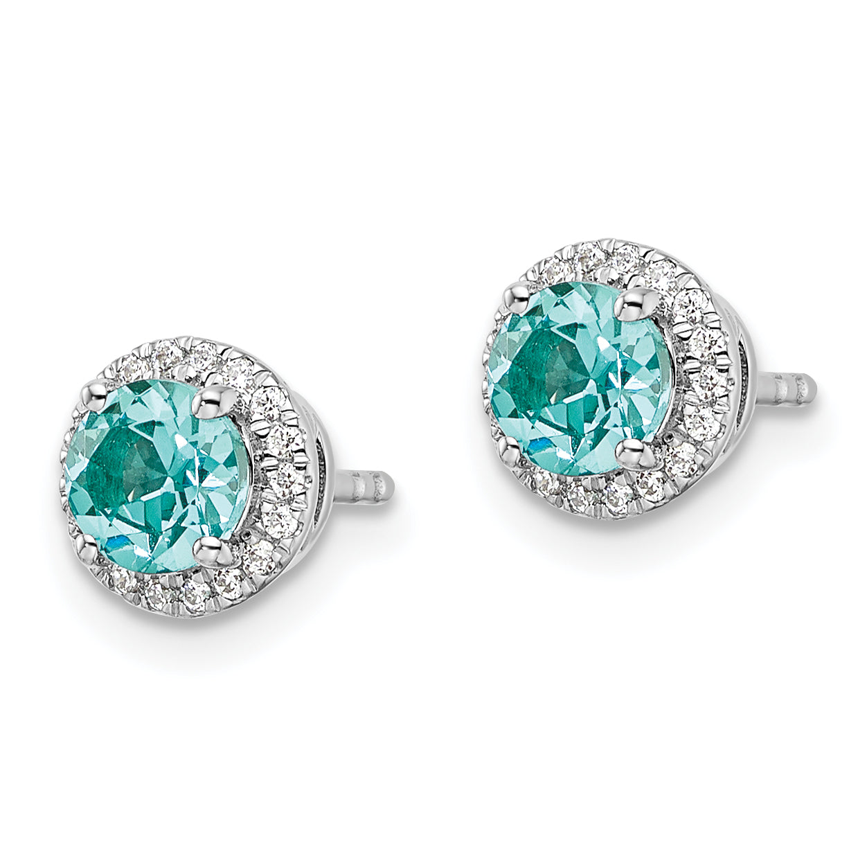 14K White Gold Pure Serenity Lab Grown Diamond And Lab Created Round Paraiba Post Earrings