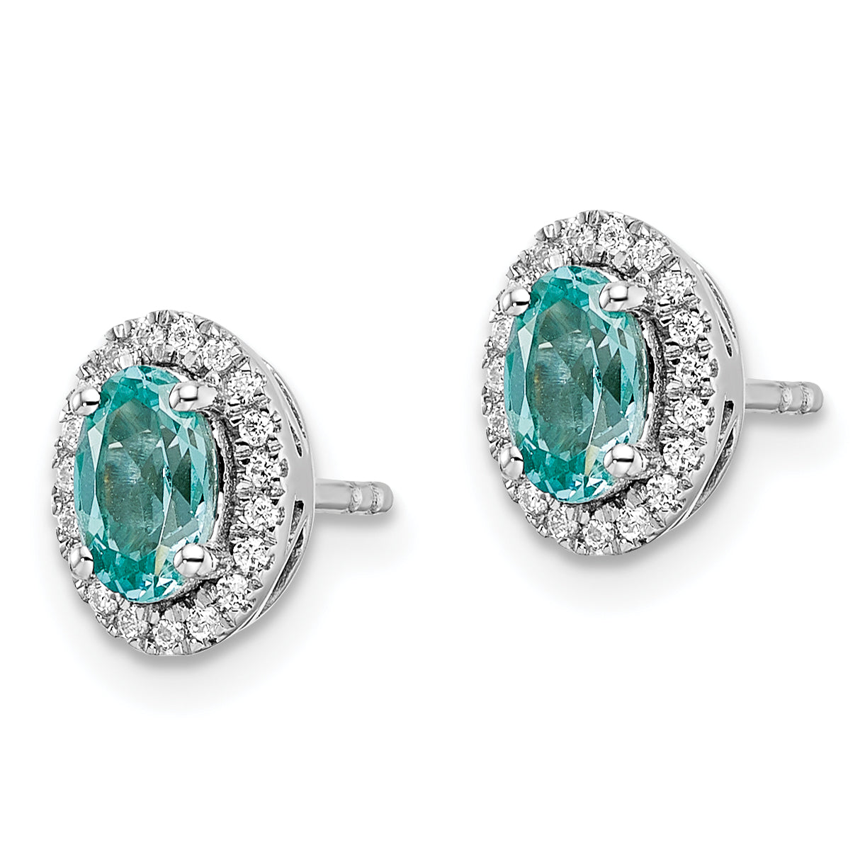 14K White Gold Pure Serenity Lab Grown Diamond And Lab Created Oval Paraiba Post Earrings