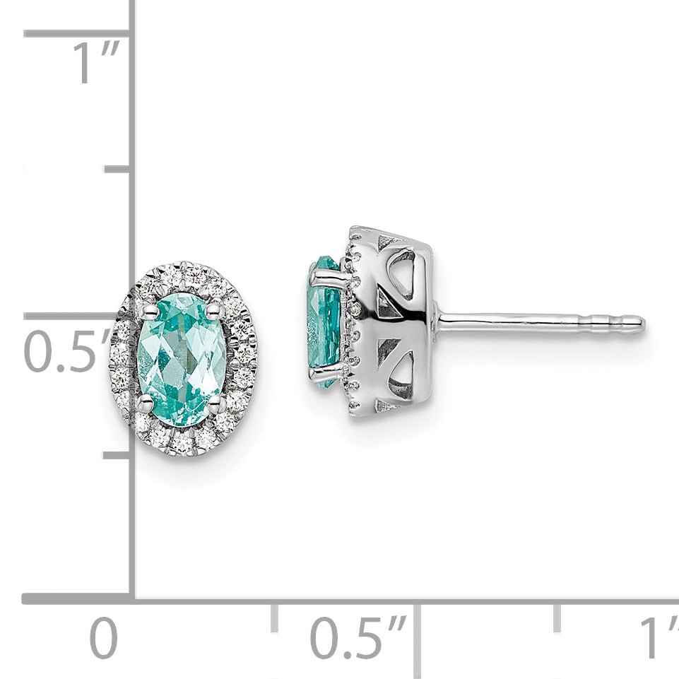 14K White Gold Pure Serenity Lab Grown Diamond And Lab Created Oval Paraiba Post Earrings