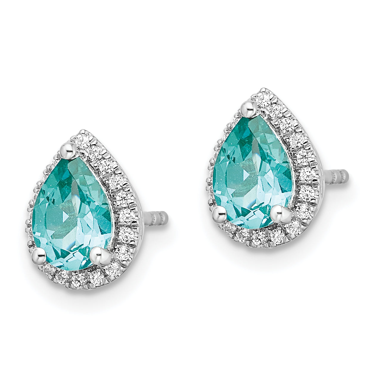14K White Gold Pure Serenity Lab Grown Diamond And Pear Created Paraiba Earrings