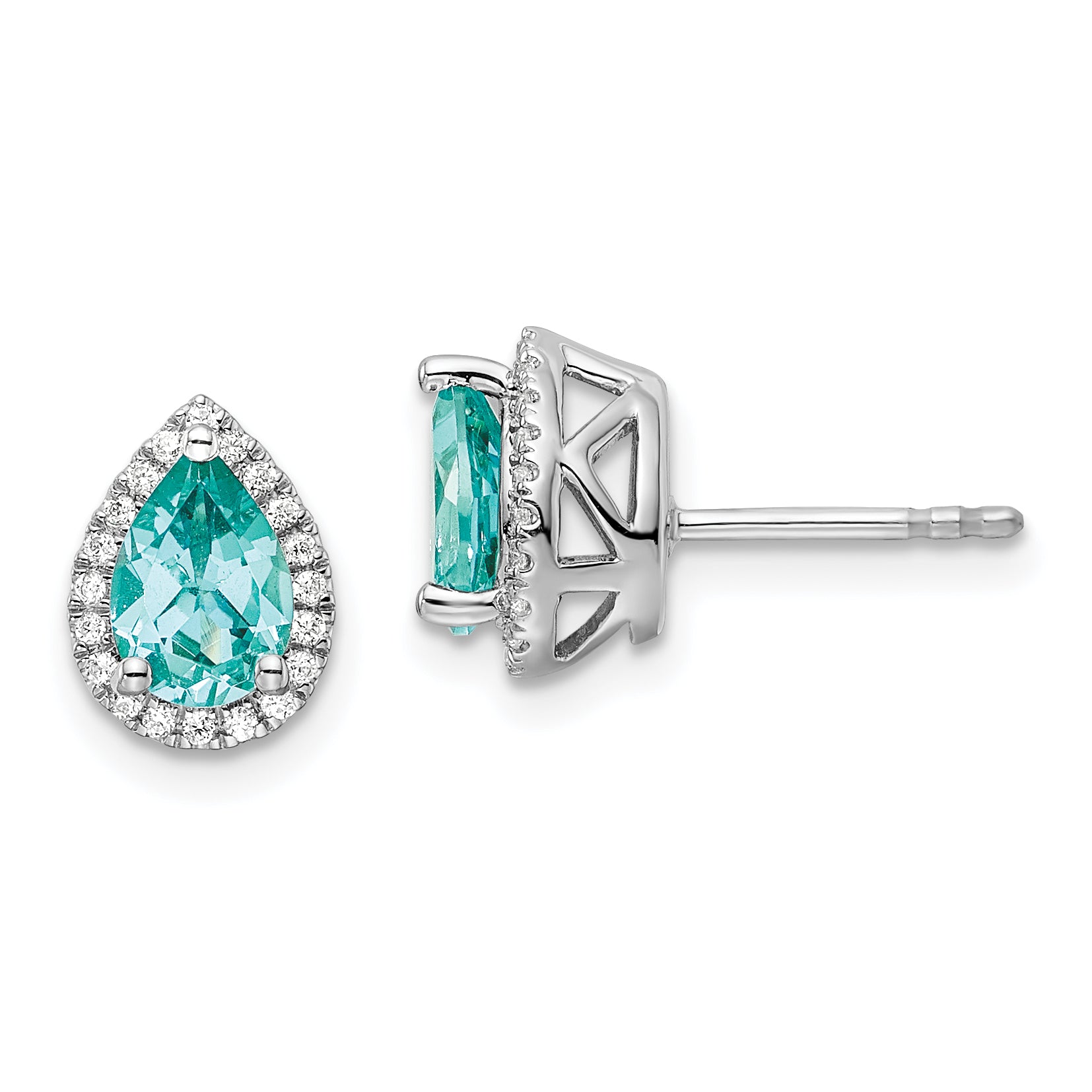 14K White Gold Pure Serenity Lab Grown Diamond And Pear Created Paraiba Earrings