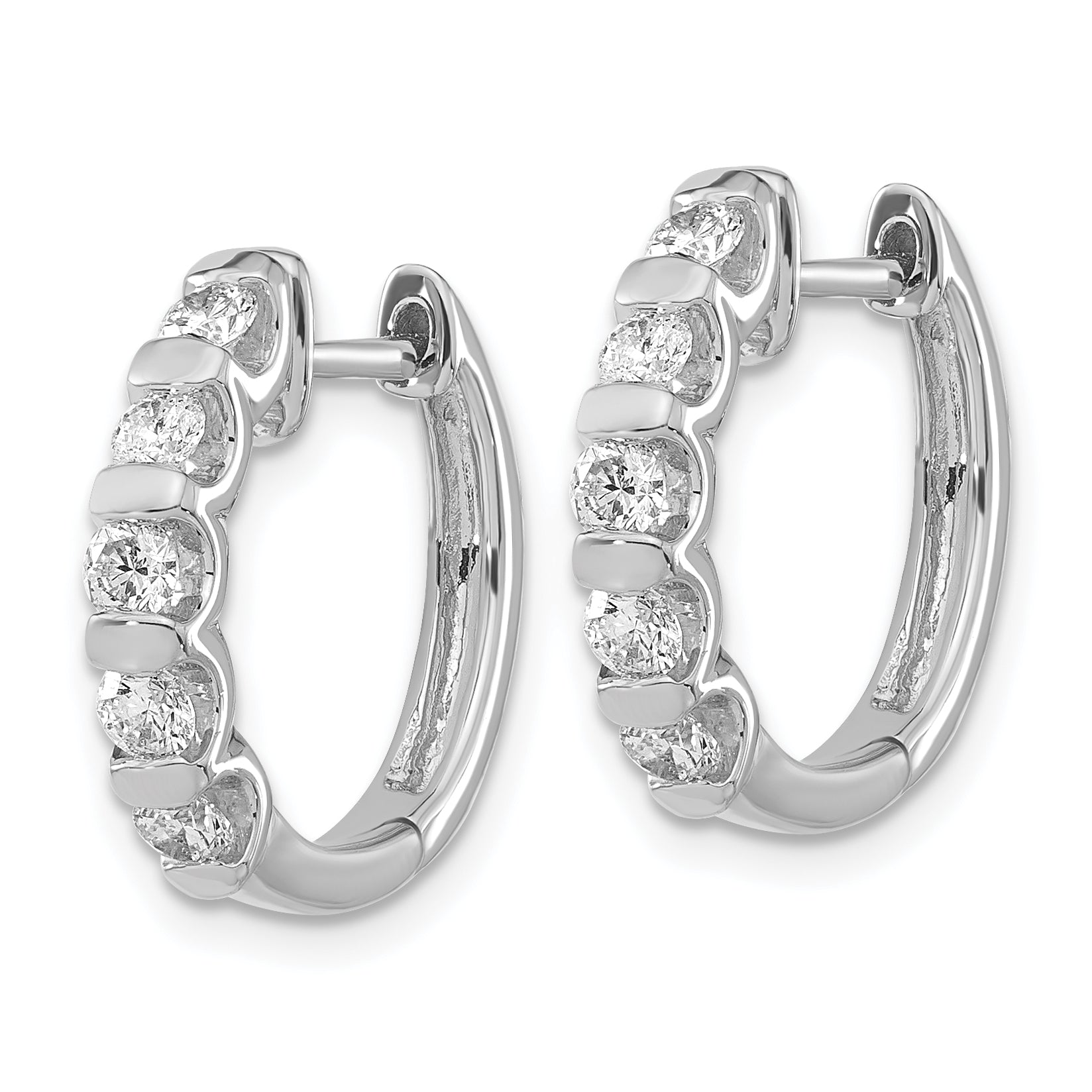 14K White Gold Lab Grown Vs/Si Fgh Dia Bar Set Hinged Hoop Earrings