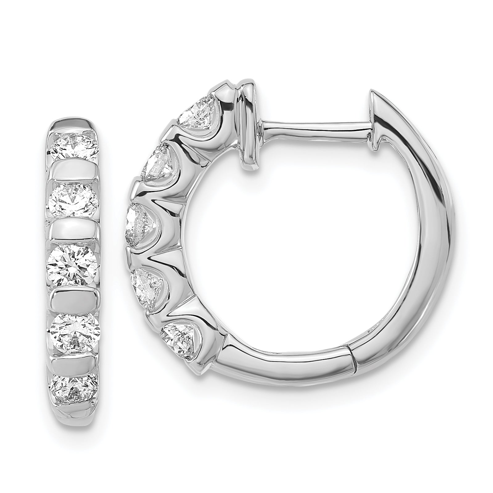 14K White Gold Lab Grown Vs/Si Fgh Dia Bar Set Hinged Hoop Earrings