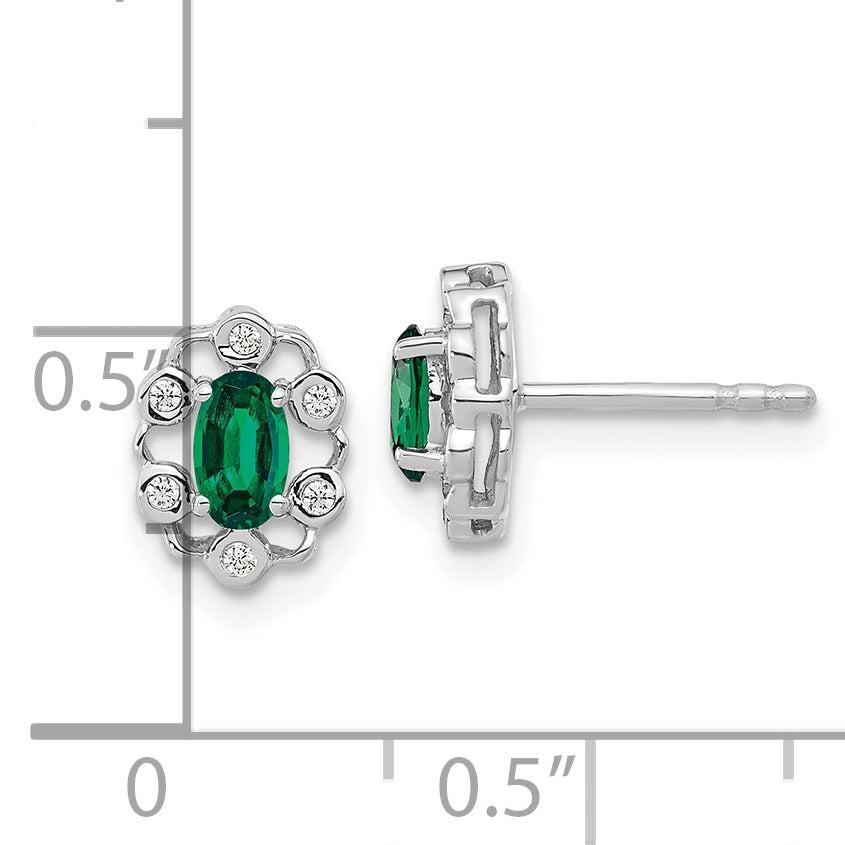 14K White Gold Lab Grown Vs/Si Fgh Dia And Created Emerald Earrings
