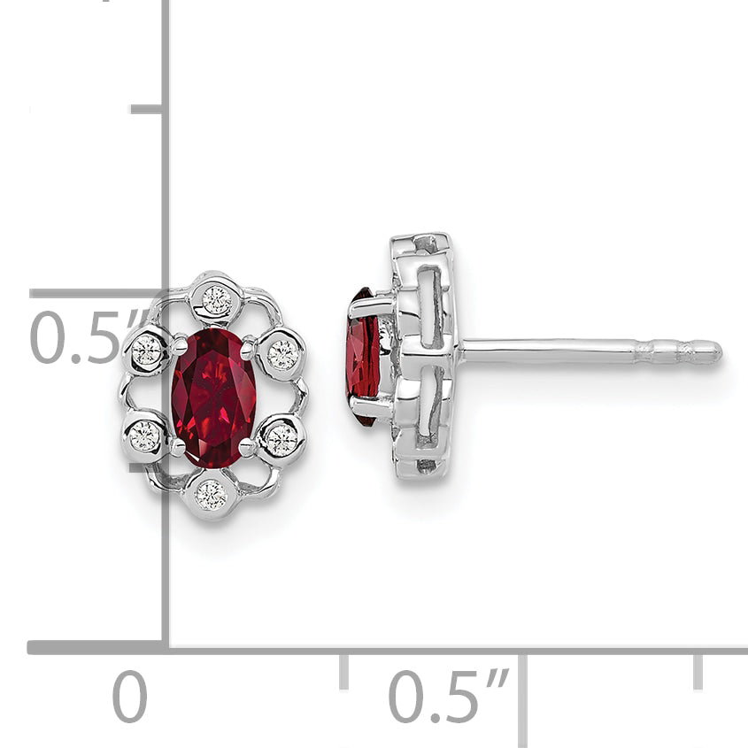 14K White Gold Lab Grown Vs/Si Fgh Dia And Created Ruby Post Earrings