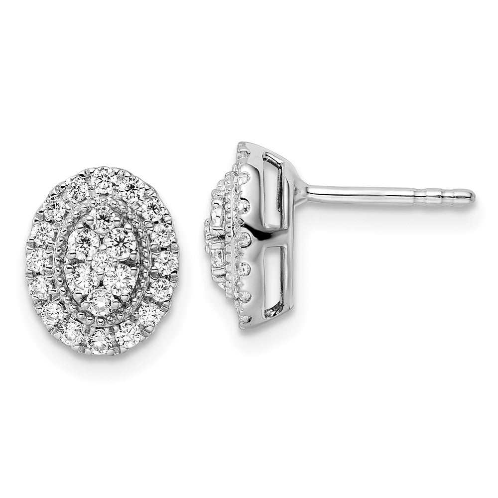 14K White Gold Lab Grown VS/SI FGH Dia Oval Halo Post Earrings