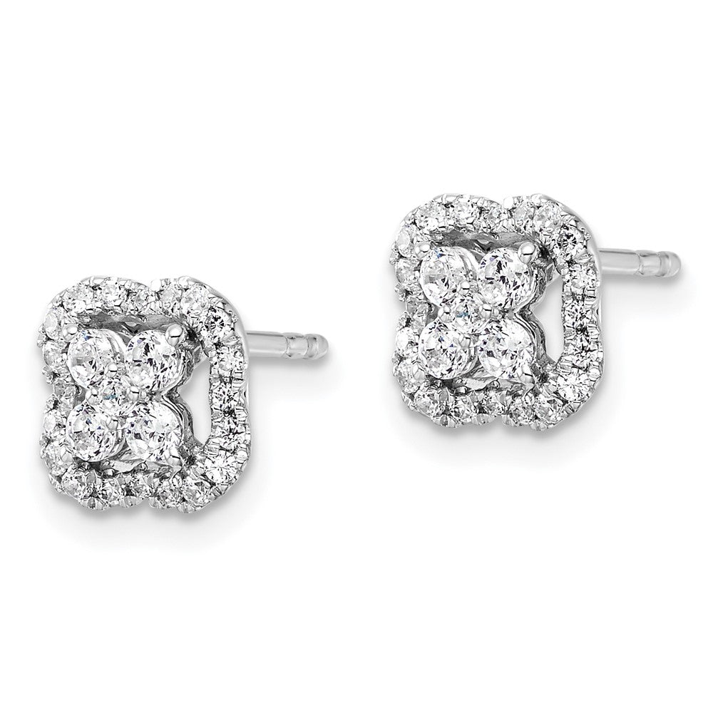 14K White Gold Lab Grown VS/SI FGH Dia Square Halo Post Earrings