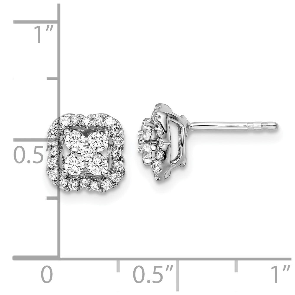 14K White Gold Lab Grown VS/SI FGH Dia Square Halo Post Earrings