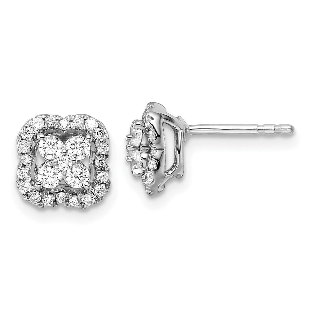 14K White Gold Lab Grown VS/SI FGH Dia Square Halo Post Earrings