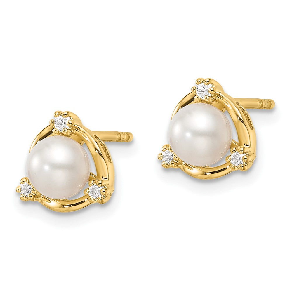 14K Lab Grown VS/SI FGH Dia & FWC Pearl Post Earrings