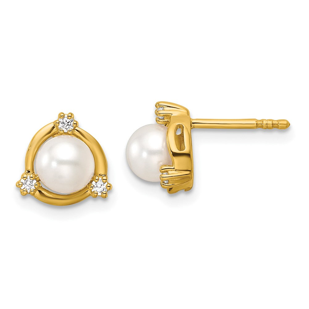 14K Lab Grown VS/SI FGH Dia & FWC Pearl Post Earrings