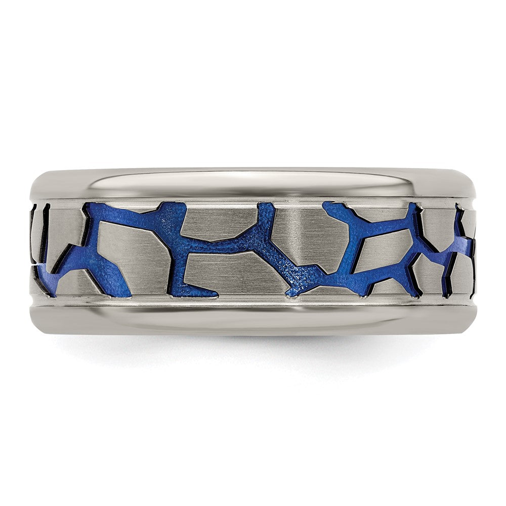 Edward Mirell Titanium Blue Anodized Reptile Pattern Brushed/Polished 9mm Band