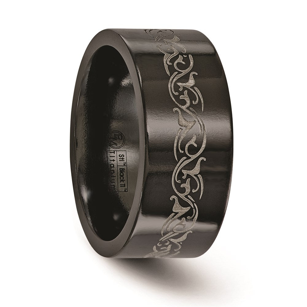 Edward Mirell Titanium Black Ti Flat Laser Patterned 10mm Band