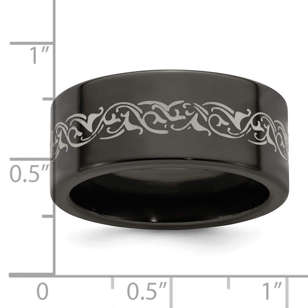 Edward Mirell Titanium Black Ti Flat Laser Patterned 10mm Band