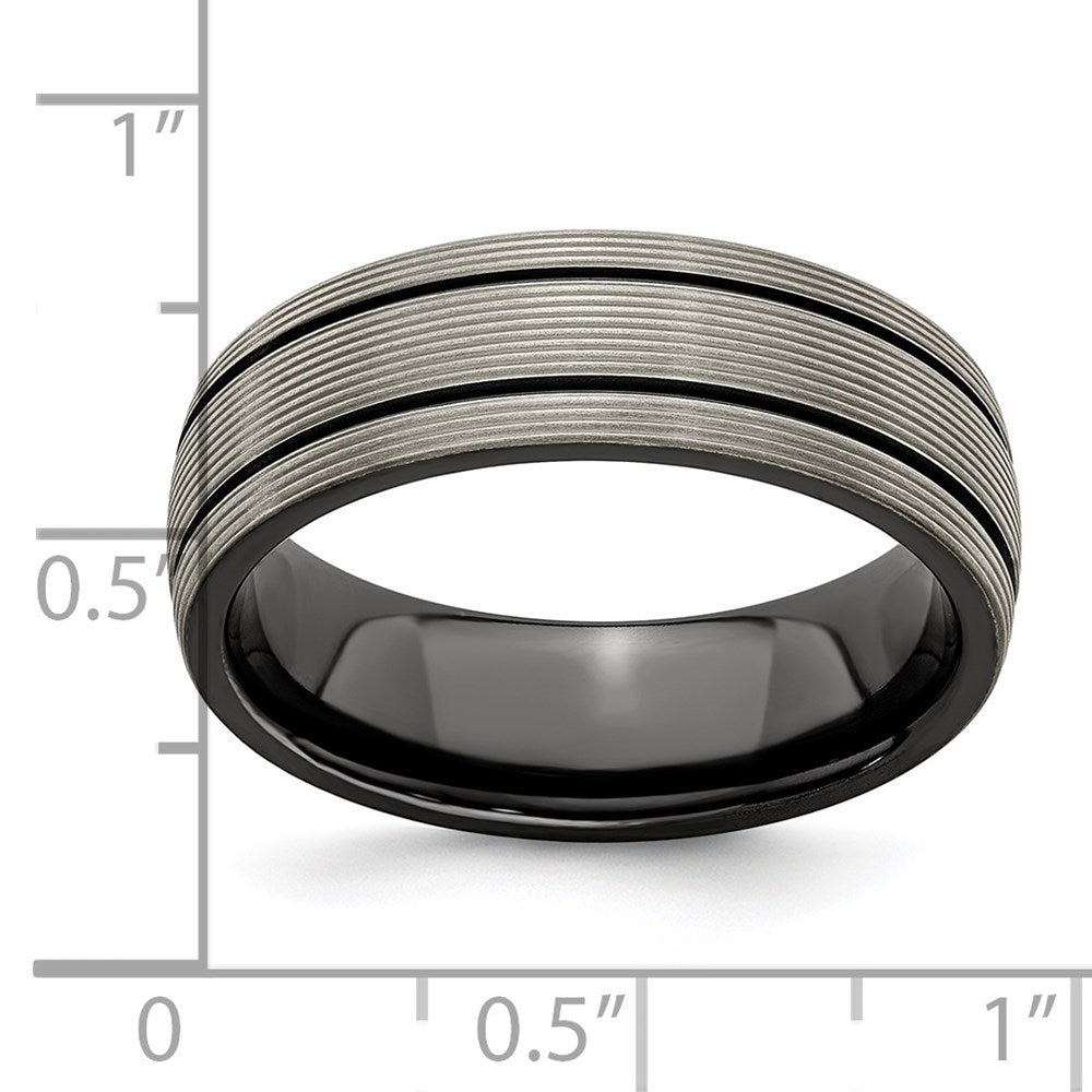 Edward Mirell Black Ti Grooves and Textured Lines 7mm Band