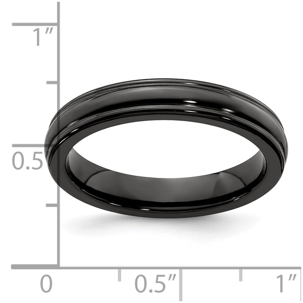 Edward Mirell Titanium Black Ti Triple Domed Grooved Edges 4mm Band