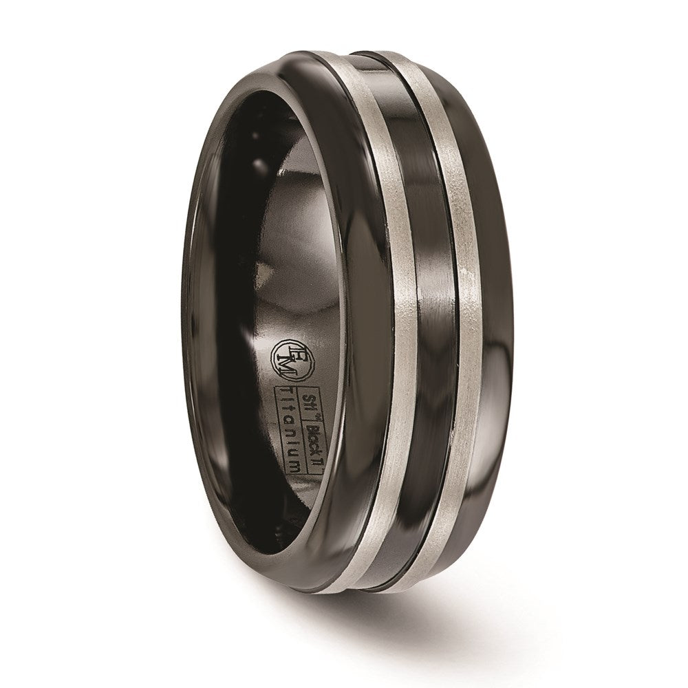 Edward Mirell Titanium Brushed/Polished/Grooved Black Ti 8mm Ring