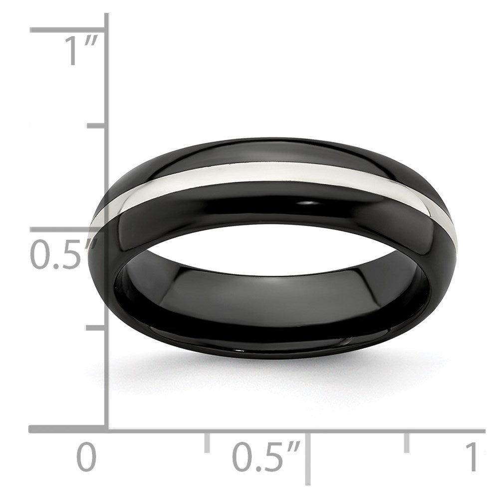 Edward Mirell Black Ti Domed & Sterling Silver Inlay 6mm Band