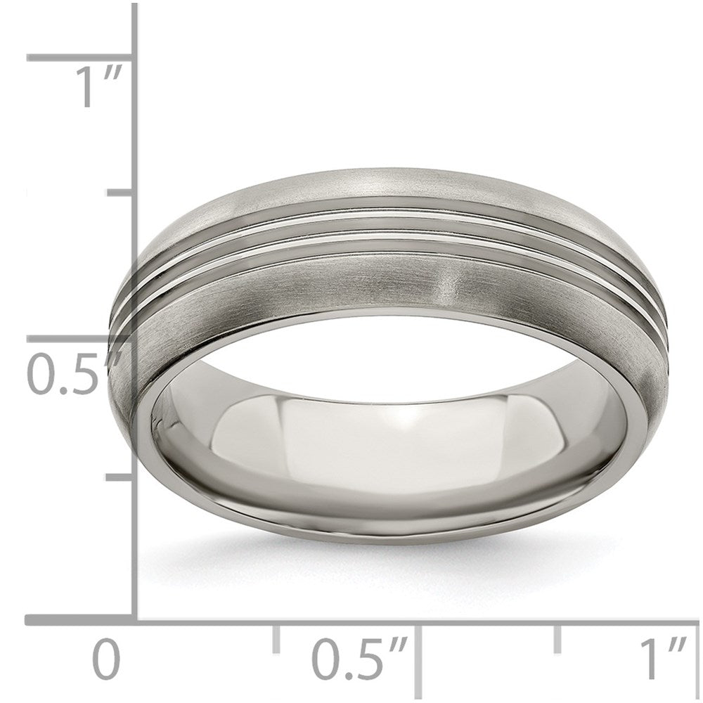 Edward Mirell Titanium Polished Triple Grooved 7mm Band Size 7