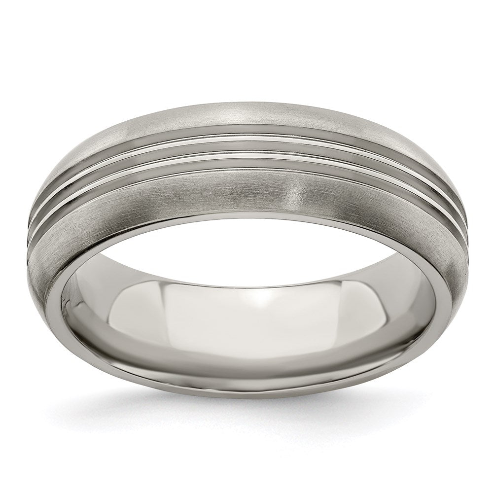 Edward Mirell Titanium Polished Triple Grooved 7mm Band Size 6.5