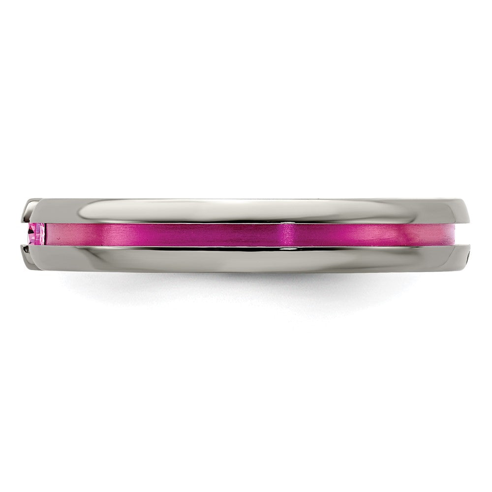 Edward Mirell Titanium Pink Sapphire & Anodized Grooved 4mm Band