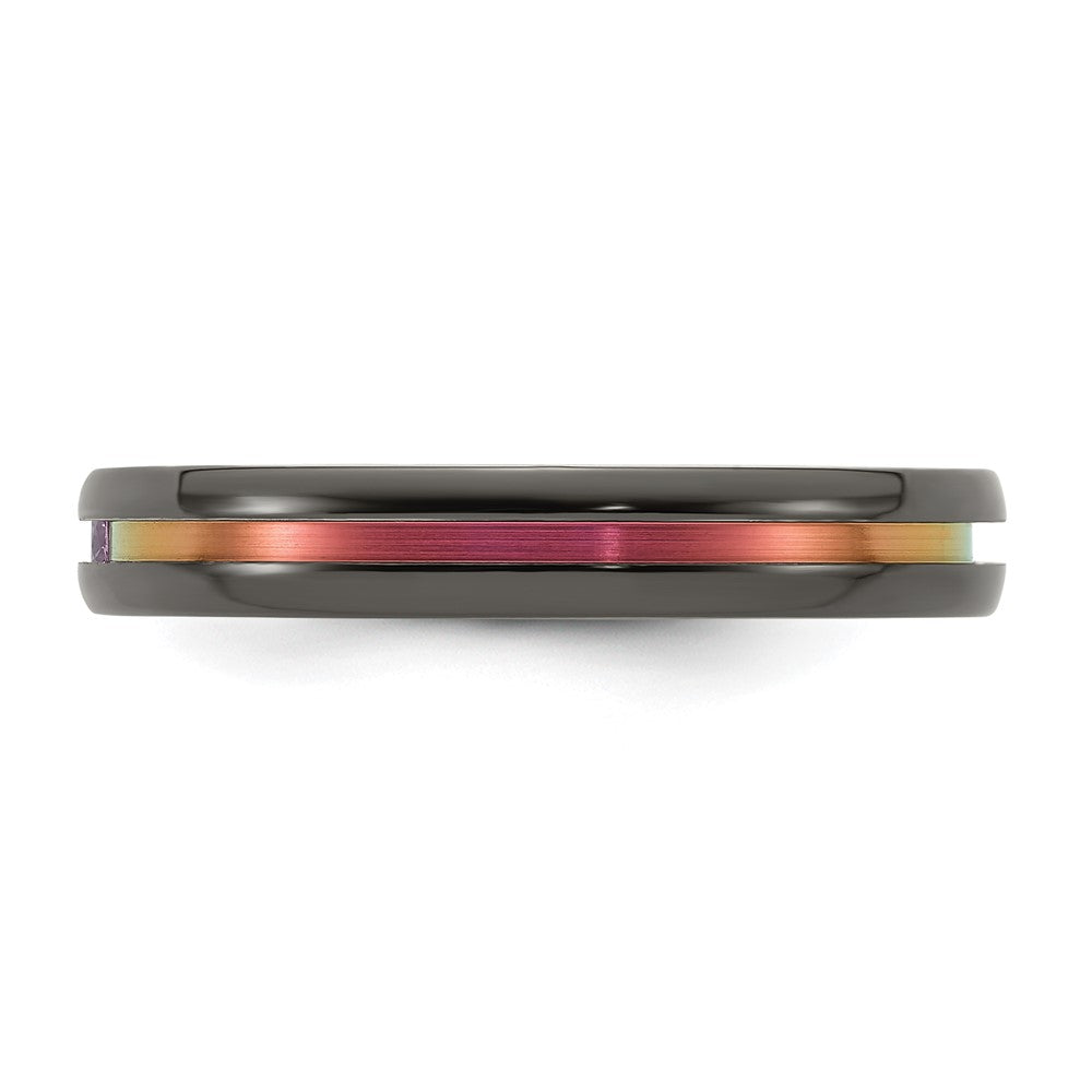 Edward Mirell Black Ti Pink Sapphire and Pink Anodized Grooved 4mm Band