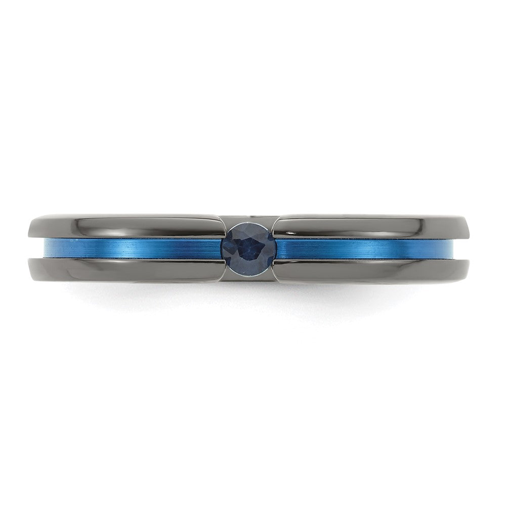 Edward Mirell Black Ti Blue Sapphire and Blue Anodized Grooved 4mm Band